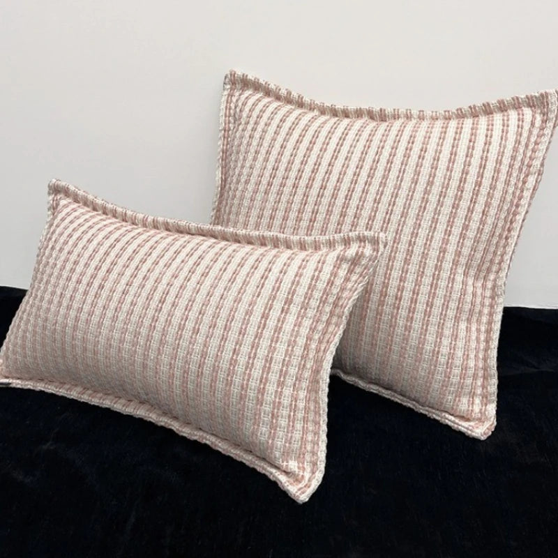 housses coussins carrées rayées rose blanc nordique modernes polyester adhésives 45x45cm 30x50cm decoration maison