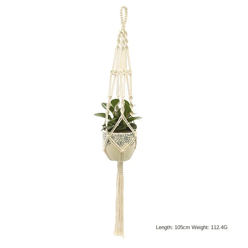 support plante suspendue macramé blanc artisanal anneaux métalliques pot inclusion 90cm 105cm 155cm