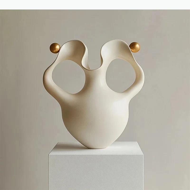vase moderne orange rayures horizontales décoration intérieure résine abstraite sculptée ornement