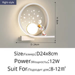 lampe murale moderne astronaute étoiles lune blanc doré crème minimaliste chambre enfant