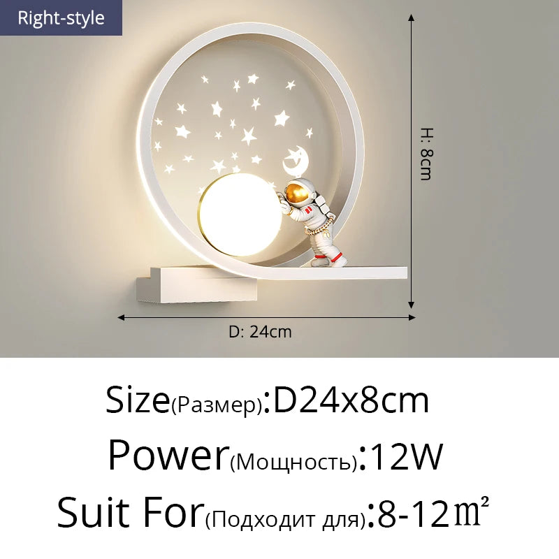 lampe murale moderne astronaute étoiles lune blanc doré crème minimaliste chambre enfant