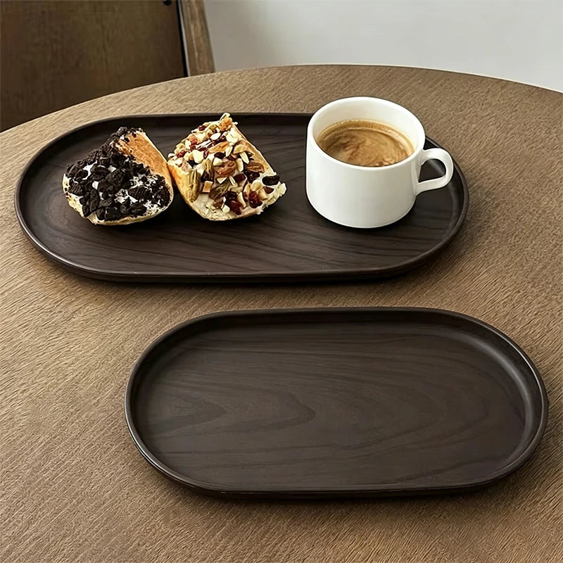 assiettes ovales bois marron texture naturelle moderne rangement pâtisseries organisation cuisine