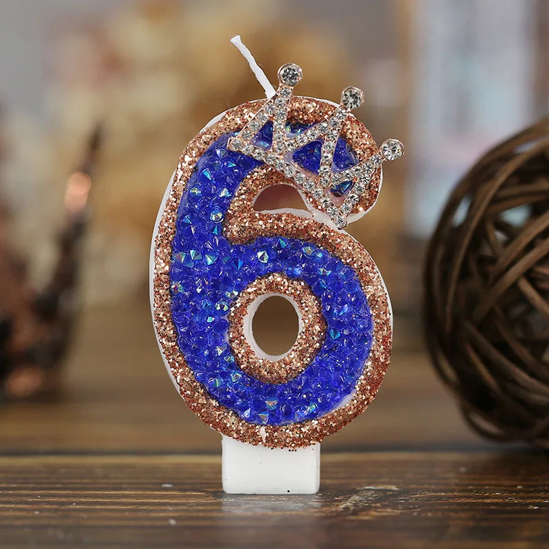 bougies forme chiffre anniversaire blanches bleues strass dorés festives