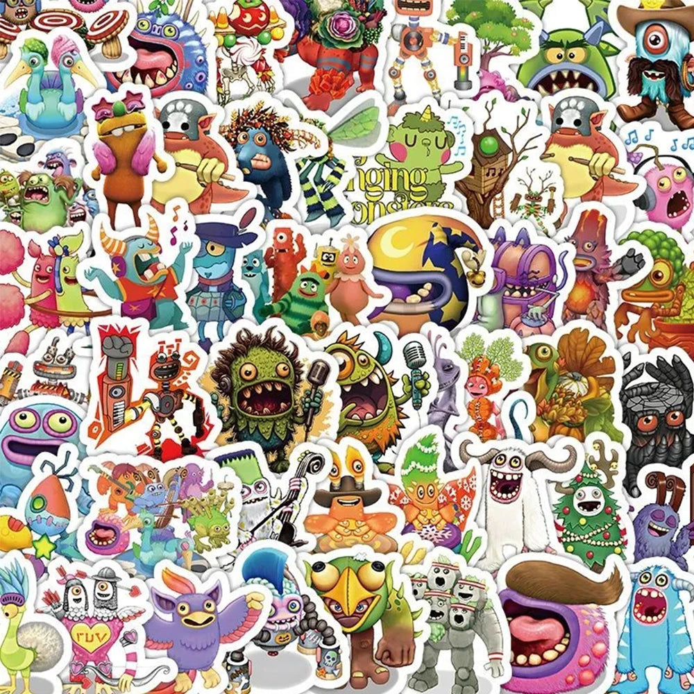 stickers dessins animés multicolores monstres cartoon adhésifs enfants jouets bricolage réfrigérateur skateboard portable moto