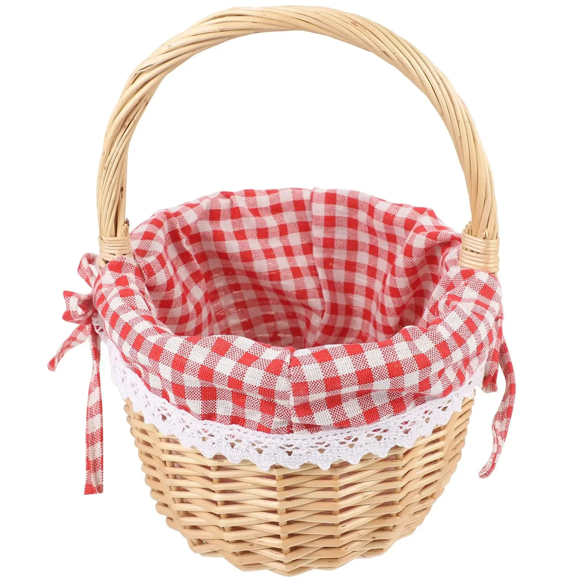 panier osier tissé réutilisable couleur rouge blanche motif carreaux rangement cadeau picnique respectueux environnement