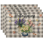 serviettes table lin lavables motif floral citron carreaux gris blancs textes décoratives rustiques