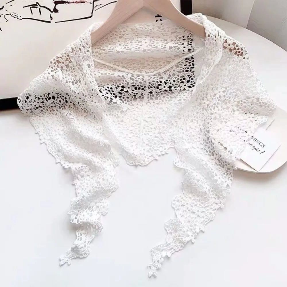 foulard dentelle motif floral blanc cassé classique vintage été femme junior décontracté polyester haute