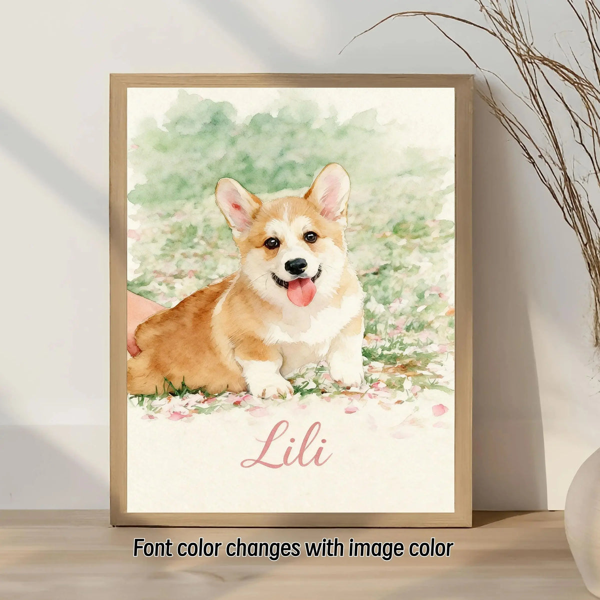 peinture aquarelle chien contemporaine personnalisable cadre noir blanc decoration intérieure cadeau
