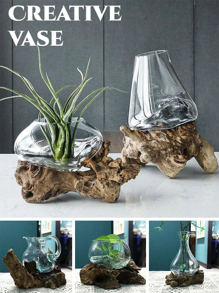 vase fleurs bois flotté naturel transparent décoration intérieur plante verte nordique