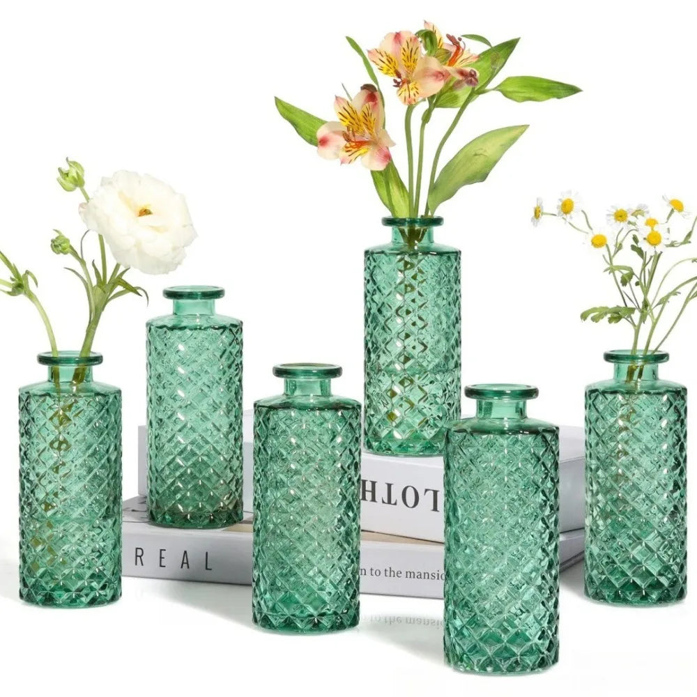 vases vintage verre marron vert transparent rétro diamant geometrique decoration table maison