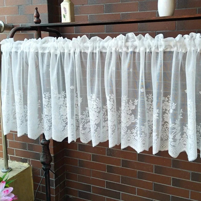 rideau blanc brodé fleur transparent classique cuisine tulle polyester inclusion ruban fixation