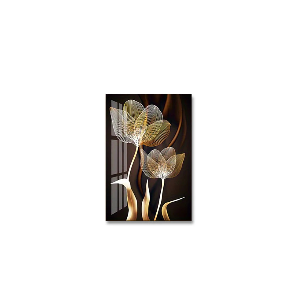 toile d'art contemporaine abstraite fleurs noires dorées salon décoration intérieure horizontal sans cadre 50x70cm