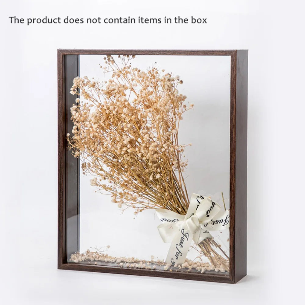 cadre fleurs séchées bois transparent bouquet display box storage décoration intérieure clips rustique naturel