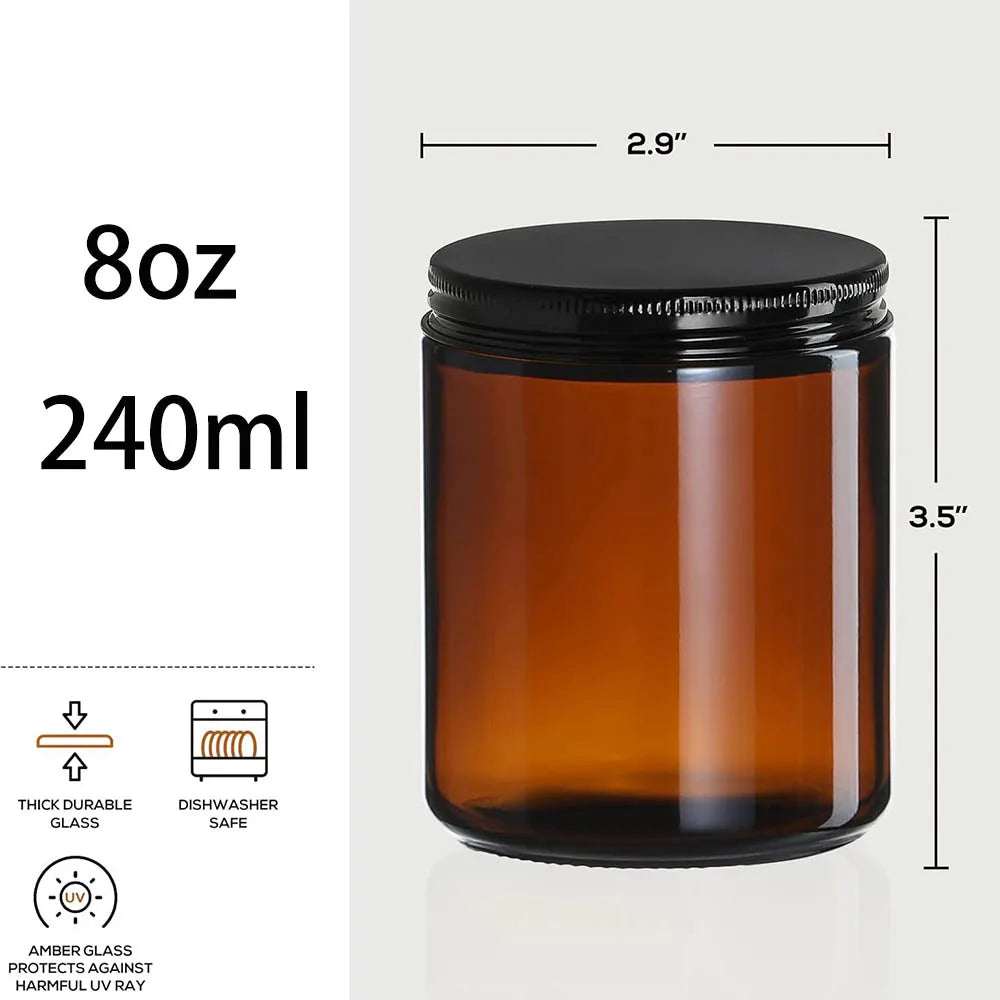bougies parfumées marron foncé verre transparent moderne capsule noire étiquette blanche 240ml