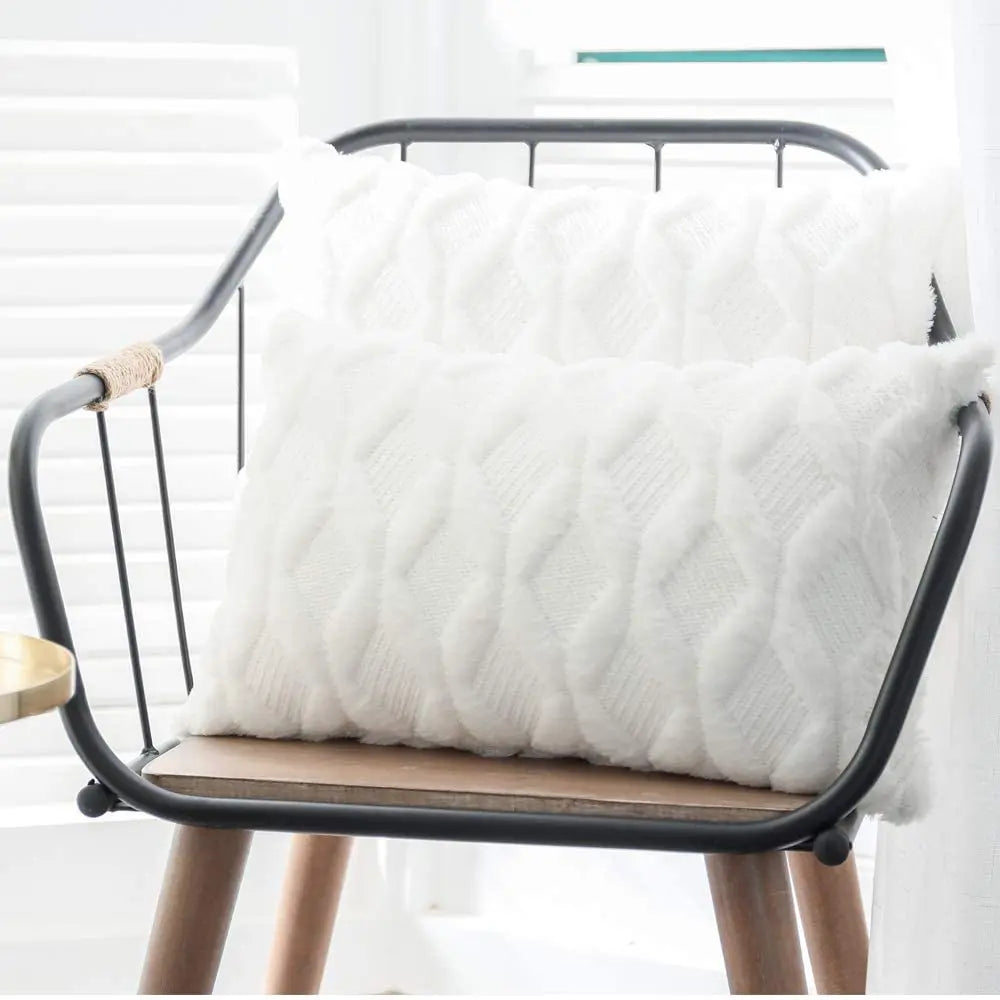 housse coussin peluche blanche motif géométrique moderne 30x50cm sofa lit chambre voiture decoration