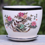 vase decoratif art traditionnel chinois cache pot fleurs oiseaux calligraphie chinoise blanc rouge vert