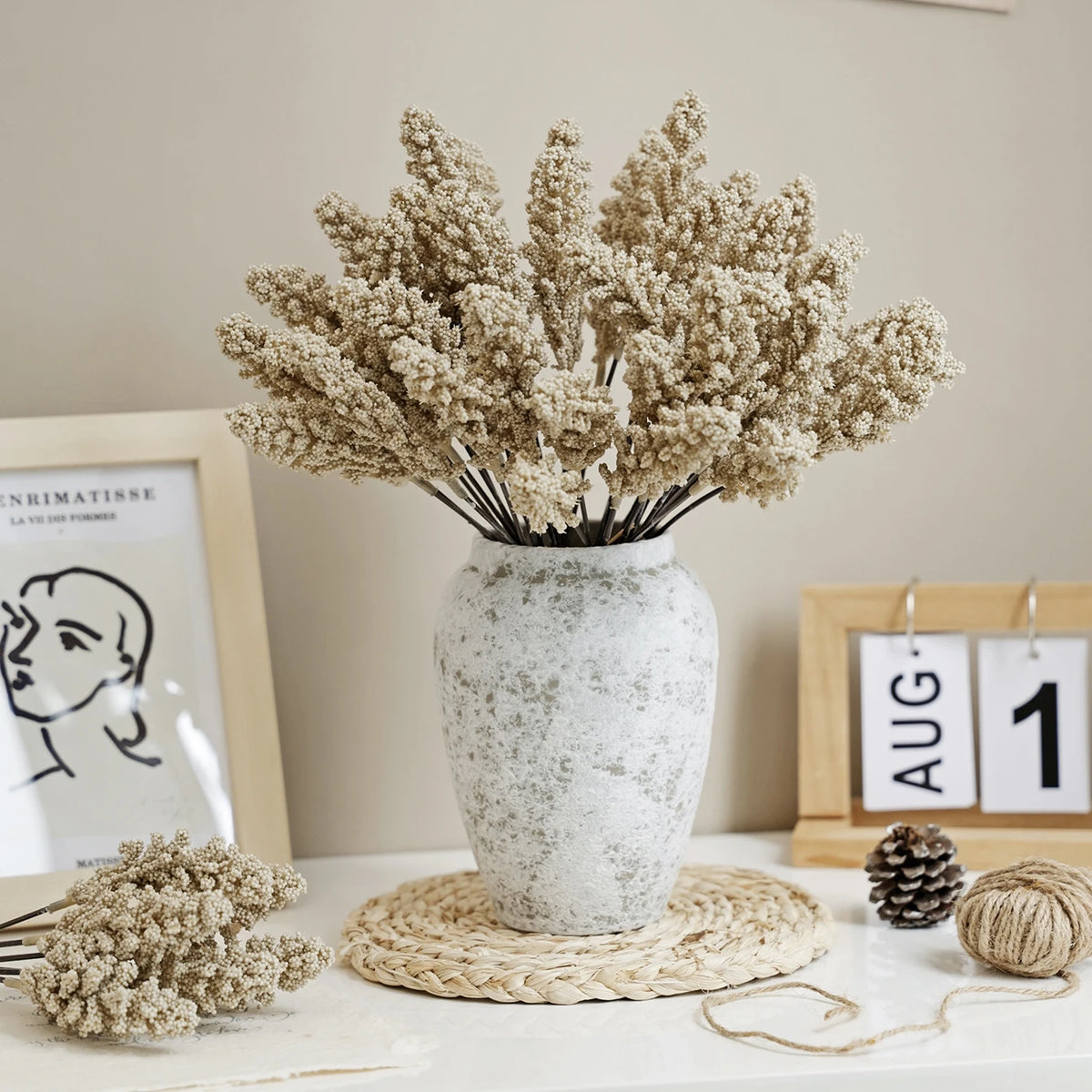 bouquet chrysanthèmes séchés naturels décoration intérieure mariage anniversaire cadeau diy