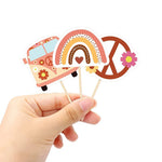 picks cupcakes fleurs paix arc ciel bus rouge orange beige jaune vert bleu vintage