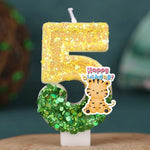 bougies anniversaire numérotées or pailleté vert blanc décoratives fêtes enfants tigre mignon happy birthday
