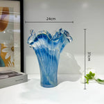 vase moderne bleu rayures horizontales artisanal transparent table décoration maison plateau fruits