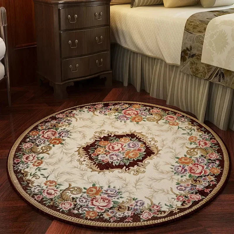 tapis rond décoratif classique motif floral broderie intérieur salon maison doux antidérapant