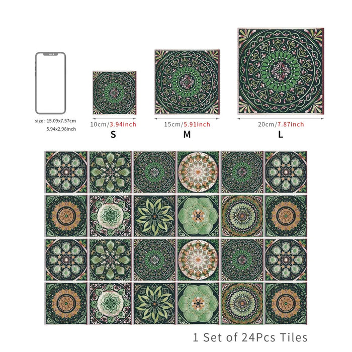 autocollant mural carreaux décoratifs mandala motifs géométriques floraux noir blanc adhésif vintage ethnique