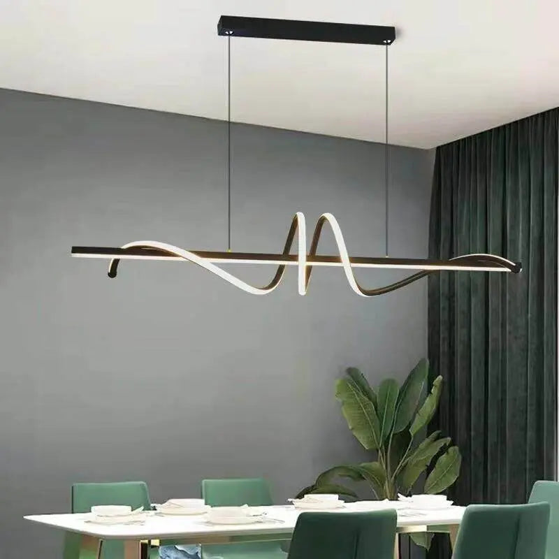 suspension lumineuse moderne spirale noir blanc chaud lumière diffusée contemporaine chambre salon