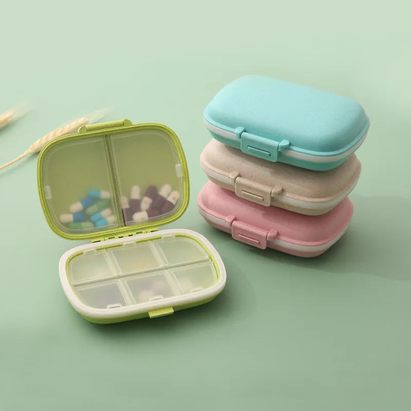boîte pilules moderne portable compartiments repas jour rangement tablettes plastique mat vert rose bleu