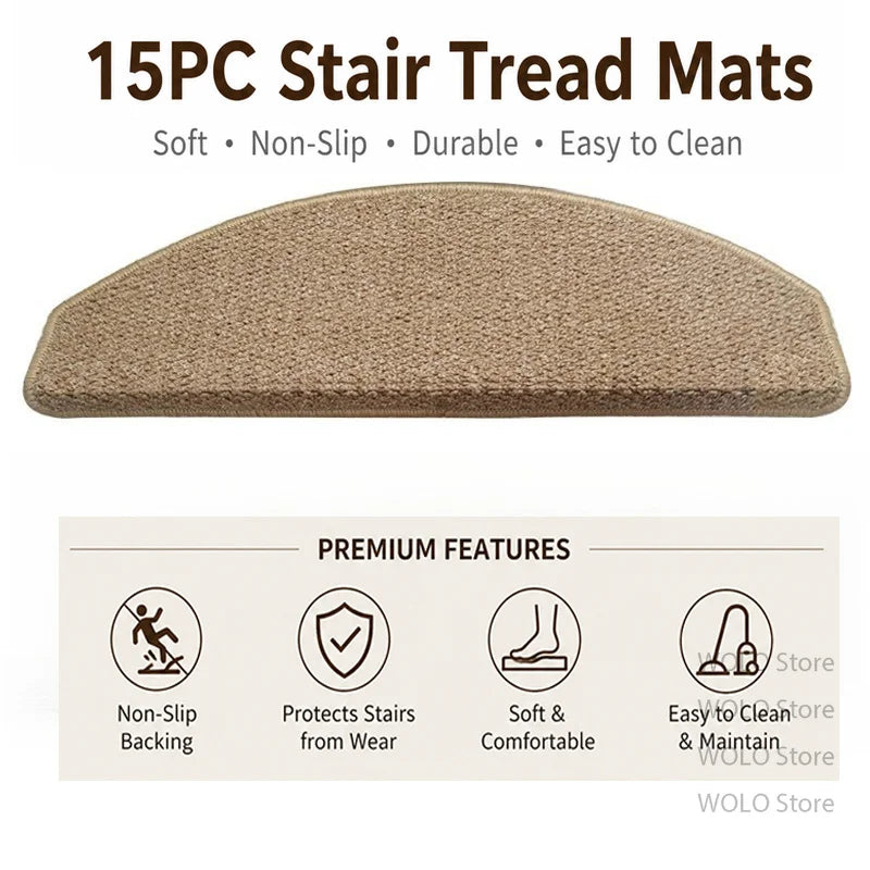 tapis d'escalier moderne antidérapant 15 pièces adhésif beige clair texture tissée polyester