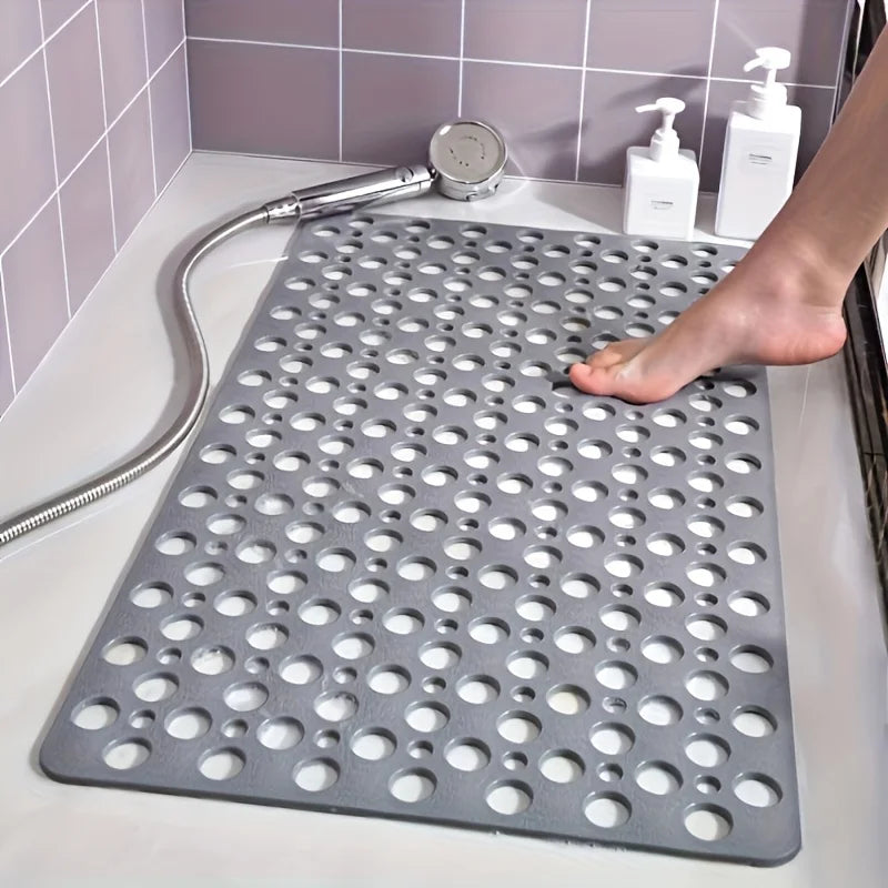 tapis bain antidérapant perforé gris bleu moderne ventouses drainage texturé