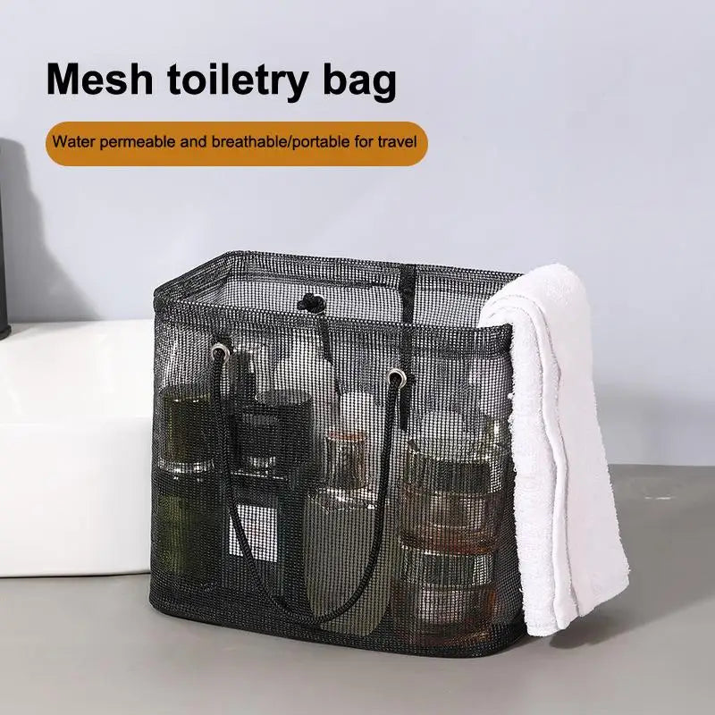 sac rangement toilettage noir blanc maille texturée pratique minimaliste transparent voyage