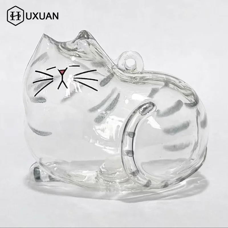 boîte transparente rangement cheveux animaux compagnie figurine chat artisanale anneaux métalliques dorés rayures couleurs