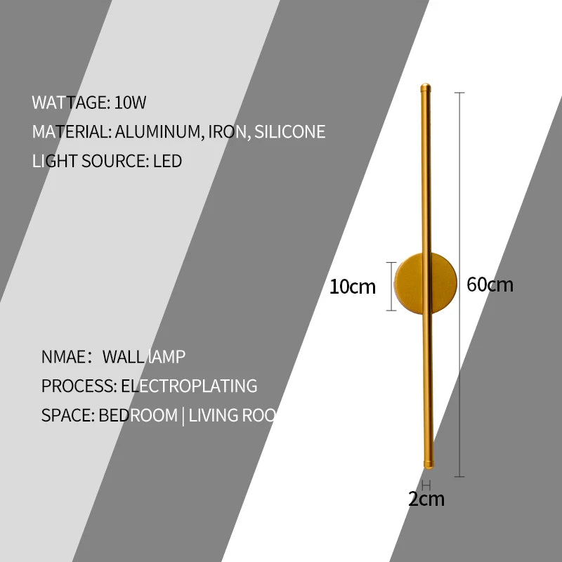 lampe murale moderne or minimaliste éclairage cuisine chambre salon entrée étude 60cm led aluminium