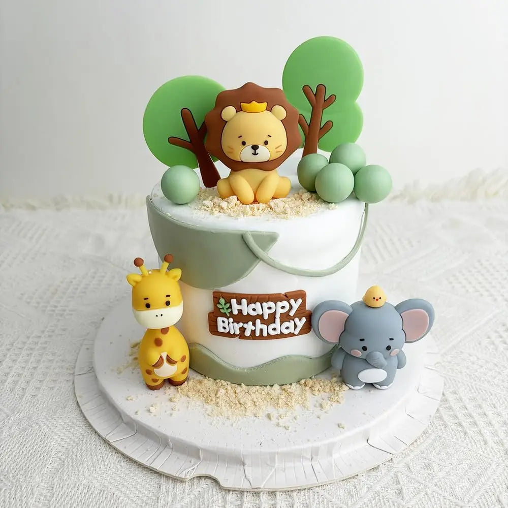 figurines gâteau animaux cartoon happy birthday lion girafe éléphant oiseau arbre tringles festives enfants