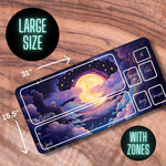 tapis jeu nuageux étoiles lune bleu violet jaune blanc grande taille gaming illustration