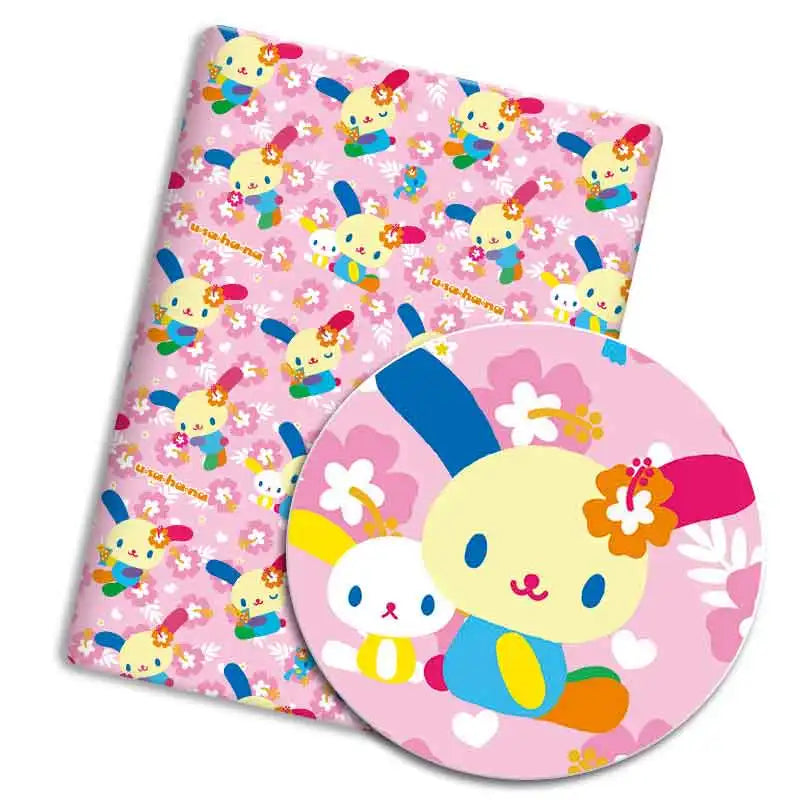 tissu imprimé lapins coeurs fleurs coton polyester 140x50cm couture patchwork enfants maison