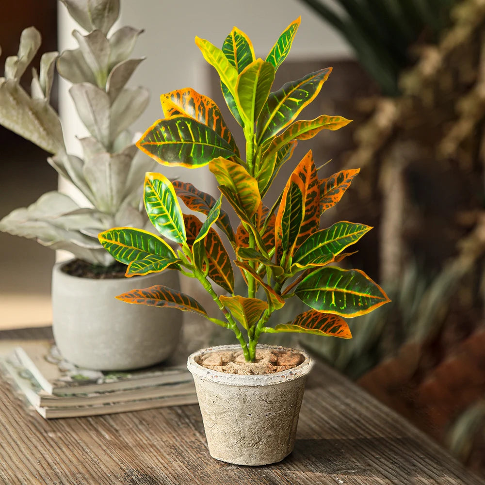 Décoration intérieure plante artificielle arbuste feuilles vertes pot texturé moderne 32cm 41cm