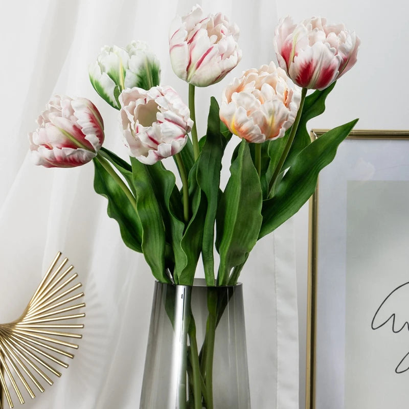 bouquet tulipes artificielles blanc rose vert moderne decoration mariage anniversaireintérieur