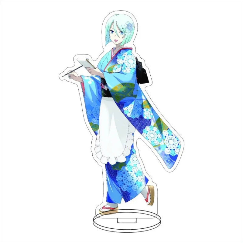 figurines anime acrylique bleu rose verte noire blanche motifs floraux base circulaire décoration collection