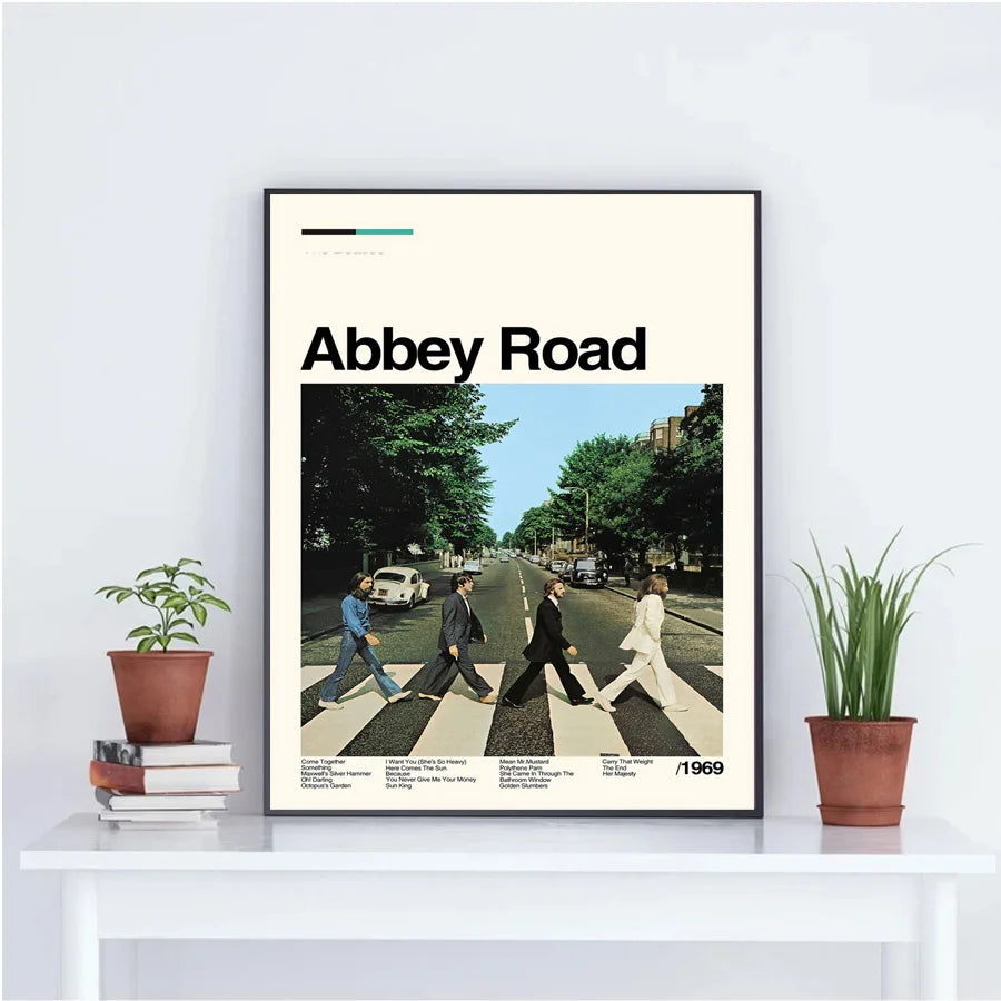 affiche abbey road 1969 classique rétro cadre noir salon chambre toiles impression toile