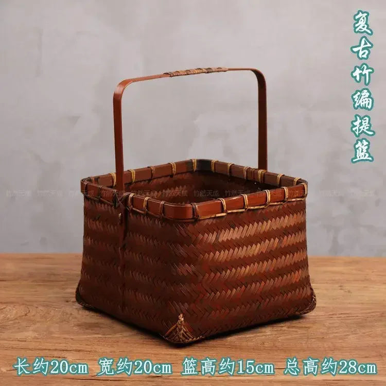 panier rangement tissé bambou marron traditionnel poignée bois rangement pique niqueextérieur thé