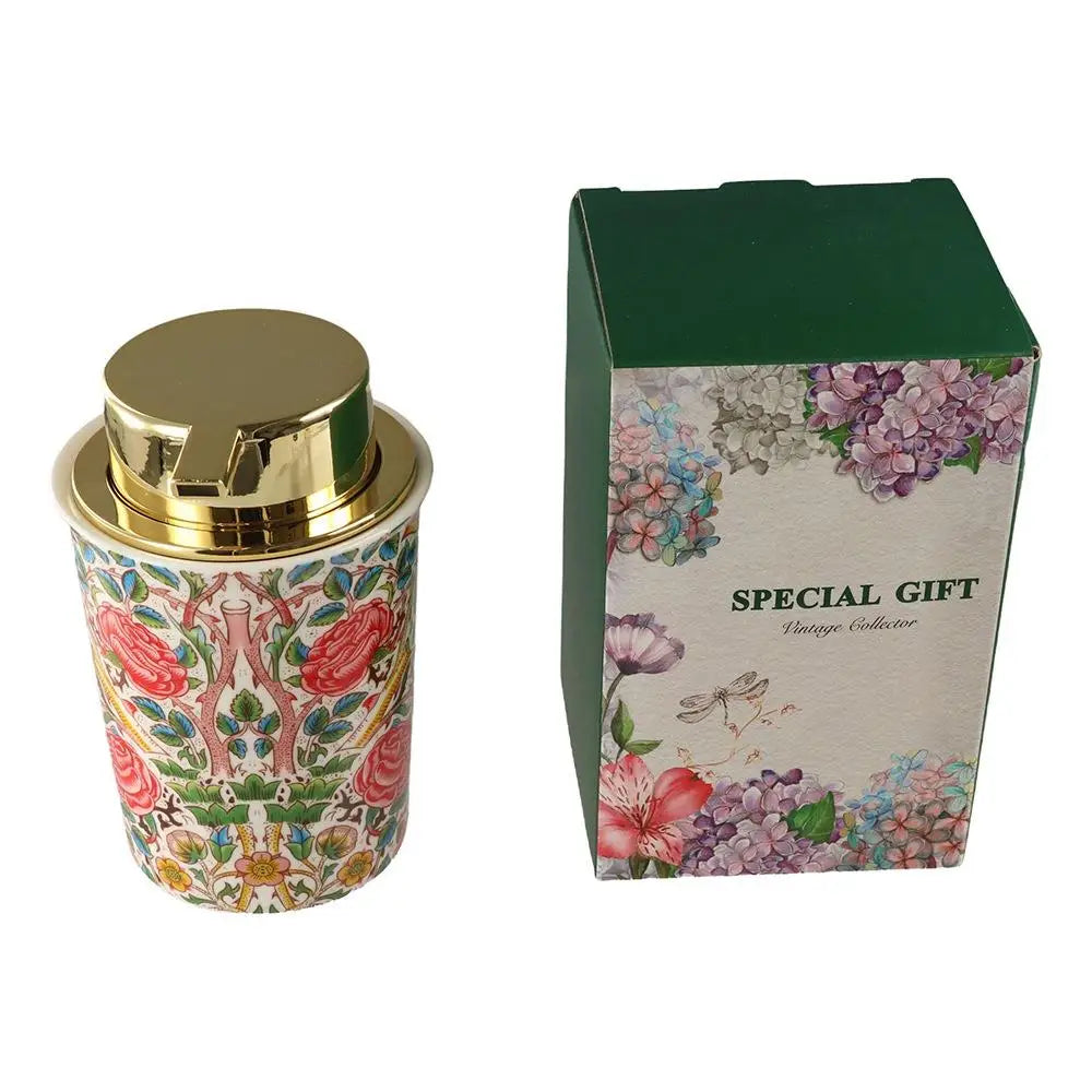 distributeur savon liquide fleurs stylisées blanc orange vert rouge doré opacité vintage