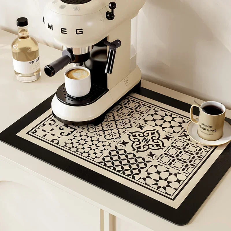 tapis cuisine antidérapant absorbant moderne noir blanc motifs géométriques fleurs taille 30x40cm