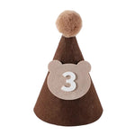 chapeau fête bébé marron velours pompon ruban chiffre imprimé 16cm 11cm anniversaire unisexe opacité