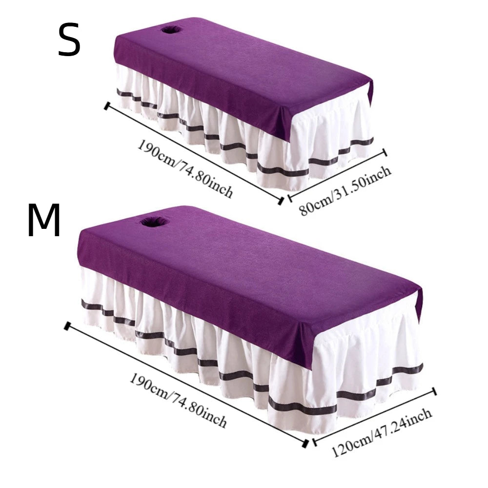couverture table massage violet motif floral taille classique polyester opaque trou central