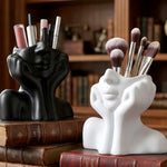 porte outils tête humaine noir blanc contemporain minimaliste brosse maquillage crayon stylo pinceau
