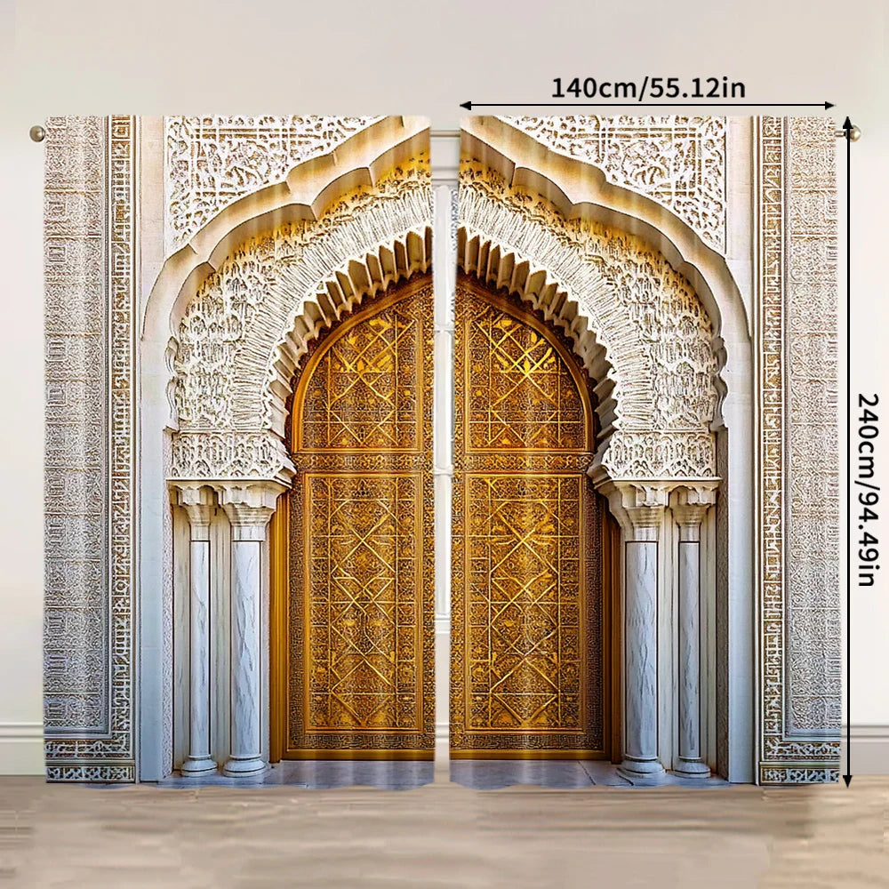 rideau or blanc ornements géométriques polyester opacité artisanal 140cm 240cm différentes tailles disponibles