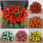 bouquet roses artificielles rouge orange bleu clair rose blanches intérieur décoration romantique classique anniversaire