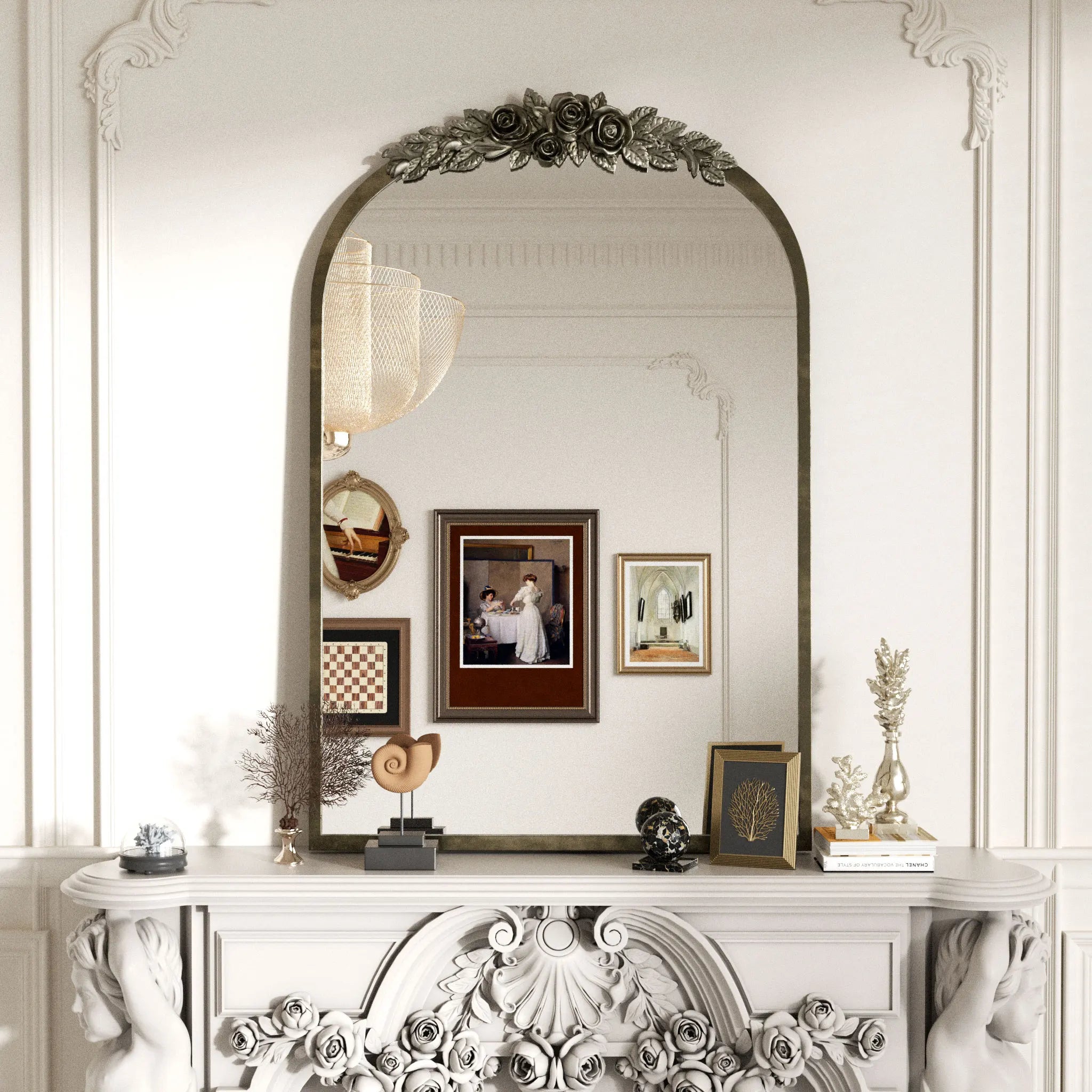 Grand miroir baroque cadre métal laiton or