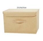boîte rangement pliable tissu lin gris beige couvercle poignées vêtements